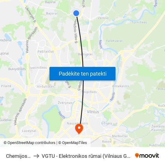 Chemijos Institutas to VGTU - Elektronikos rūmai (Vilniaus Gedimino technikos universitetas) map