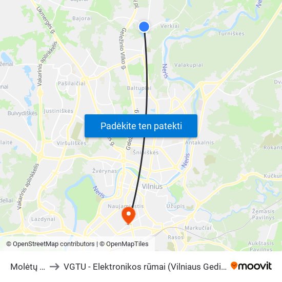 Molėtų Plentas to VGTU - Elektronikos rūmai (Vilniaus Gedimino technikos universitetas) map