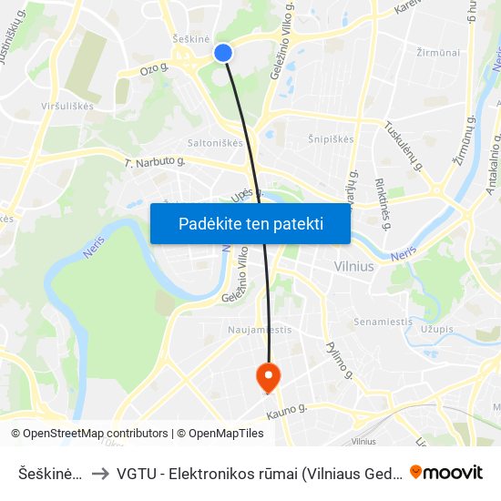 Šeškinės Kalvos to VGTU - Elektronikos rūmai (Vilniaus Gedimino technikos universitetas) map
