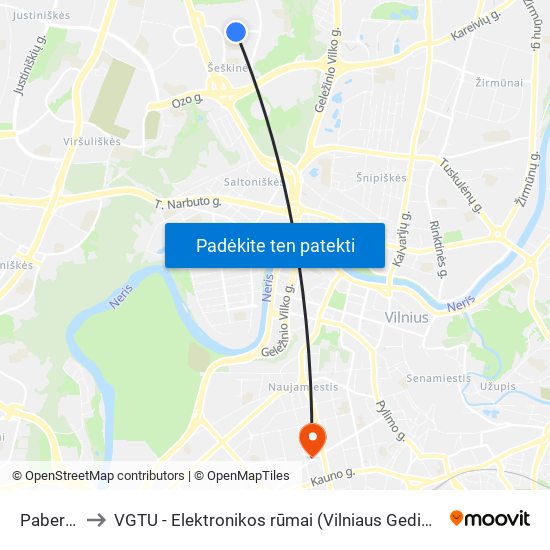 Paberžės St. to VGTU - Elektronikos rūmai (Vilniaus Gedimino technikos universitetas) map