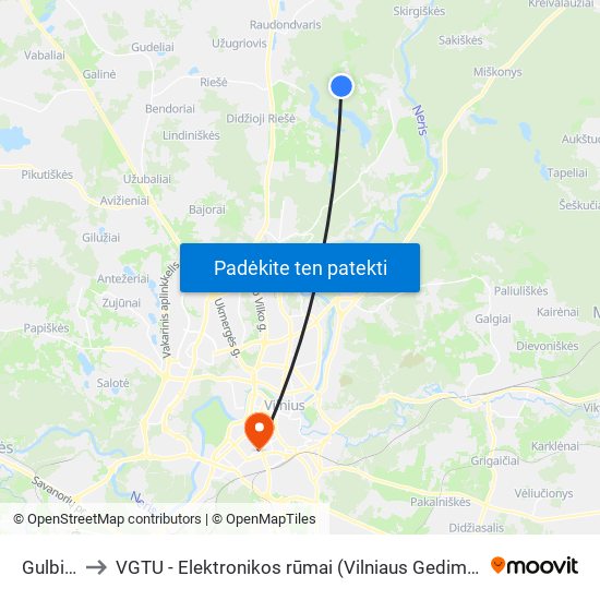 Gulbinų St. to VGTU - Elektronikos rūmai (Vilniaus Gedimino technikos universitetas) map