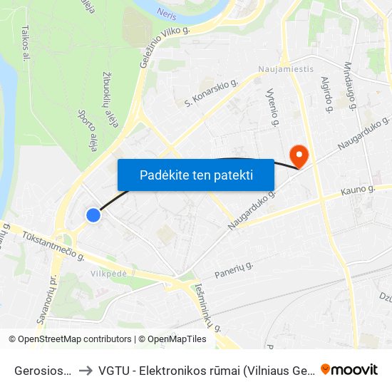Gerosios Vilties St. to VGTU - Elektronikos rūmai (Vilniaus Gedimino technikos universitetas) map