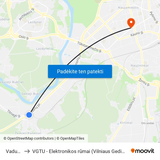 Vaduvos St. to VGTU - Elektronikos rūmai (Vilniaus Gedimino technikos universitetas) map