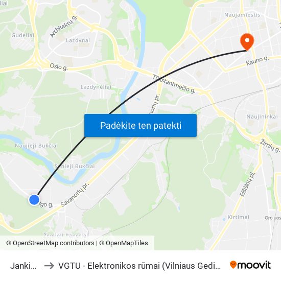 Jankiškių St. to VGTU - Elektronikos rūmai (Vilniaus Gedimino technikos universitetas) map