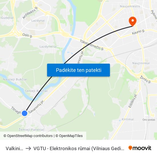 Valkininkų St. to VGTU - Elektronikos rūmai (Vilniaus Gedimino technikos universitetas) map
