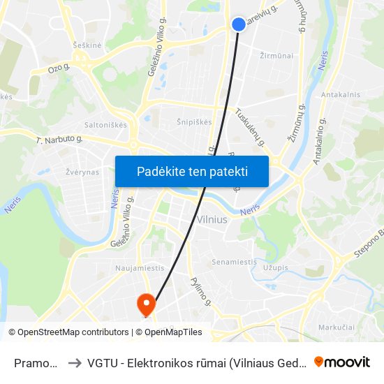 Pramogų Arena to VGTU - Elektronikos rūmai (Vilniaus Gedimino technikos universitetas) map