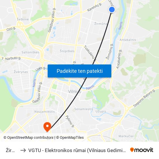 Žirmūnai to VGTU - Elektronikos rūmai (Vilniaus Gedimino technikos universitetas) map