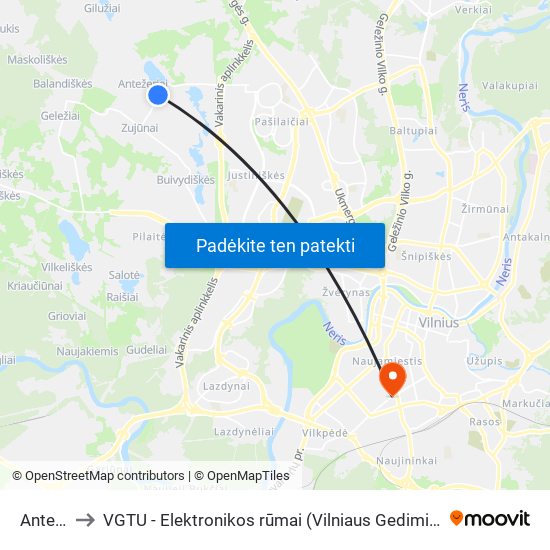 Antežeriai to VGTU - Elektronikos rūmai (Vilniaus Gedimino technikos universitetas) map