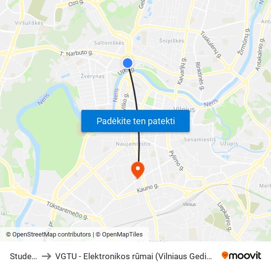 Studentų St. to VGTU - Elektronikos rūmai (Vilniaus Gedimino technikos universitetas) map