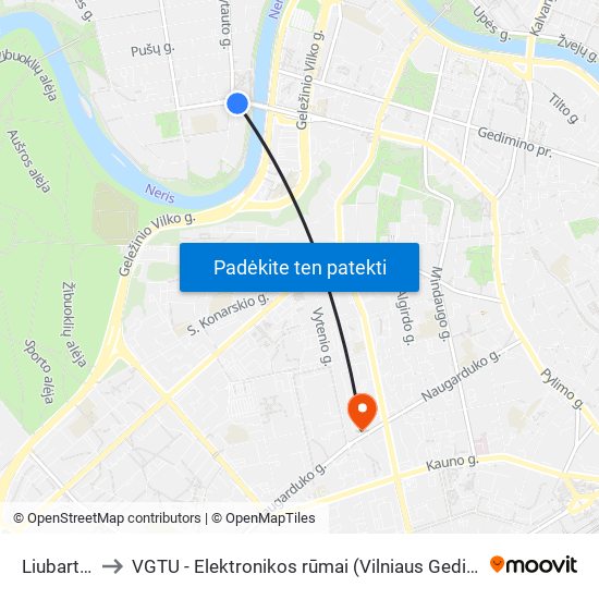 Liubarto Tiltas to VGTU - Elektronikos rūmai (Vilniaus Gedimino technikos universitetas) map