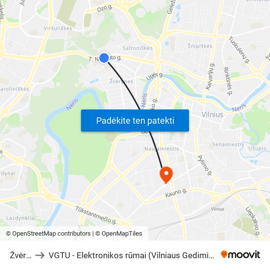 Žvėrynas to VGTU - Elektronikos rūmai (Vilniaus Gedimino technikos universitetas) map