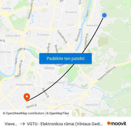 Vieversių St. to VGTU - Elektronikos rūmai (Vilniaus Gedimino technikos universitetas) map