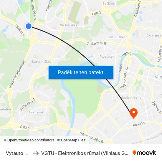 Vytauto Pociūno St. to VGTU - Elektronikos rūmai (Vilniaus Gedimino technikos universitetas) map