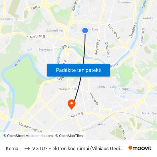 Kernavės St. to VGTU - Elektronikos rūmai (Vilniaus Gedimino technikos universitetas) map