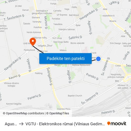 Aguonų St. to VGTU - Elektronikos rūmai (Vilniaus Gedimino technikos universitetas) map