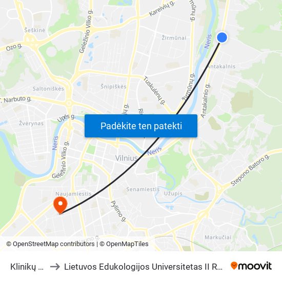 Klinikų St. to Lietuvos Edukologijos Universitetas II Rumai map