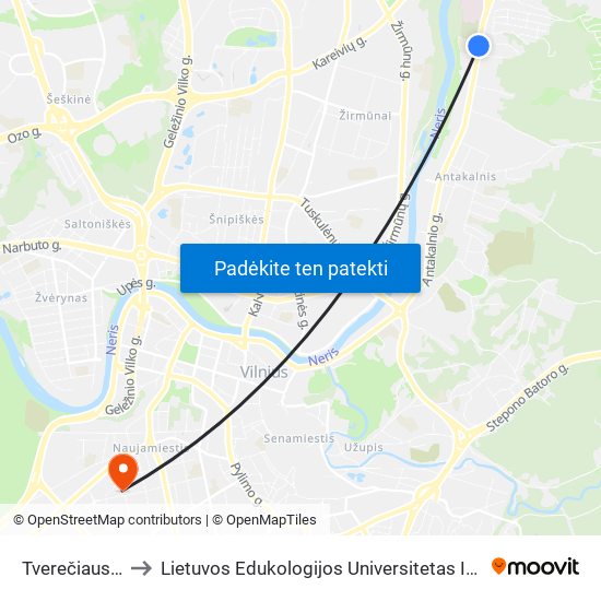 Tverečiaus St. to Lietuvos Edukologijos Universitetas II Rumai map