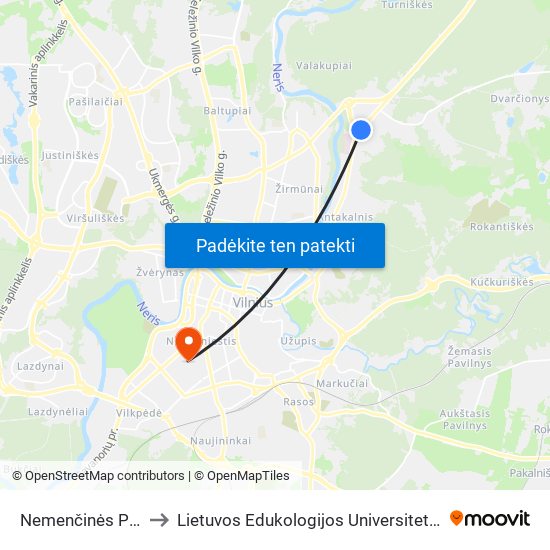Nemenčinės Plentas to Lietuvos Edukologijos Universitetas II Rumai map