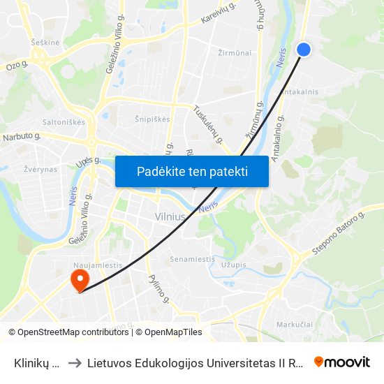 Klinikų St. to Lietuvos Edukologijos Universitetas II Rumai map