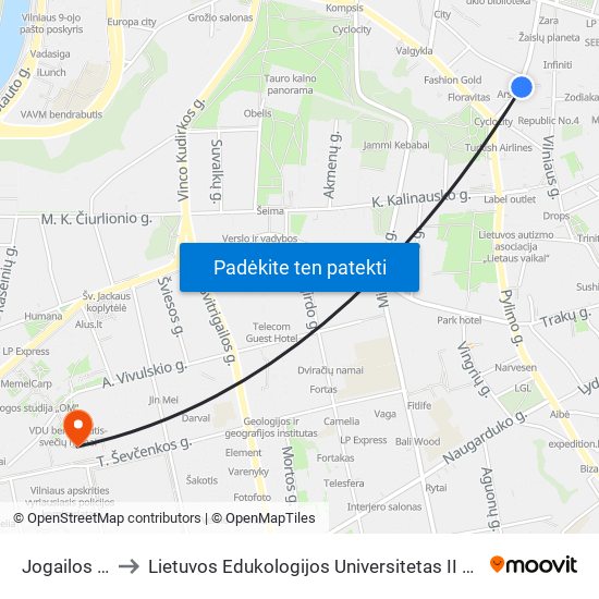 Jogailos St. to Lietuvos Edukologijos Universitetas II Rumai map