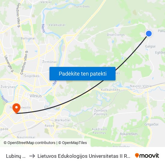 Lubinų St. to Lietuvos Edukologijos Universitetas II Rumai map