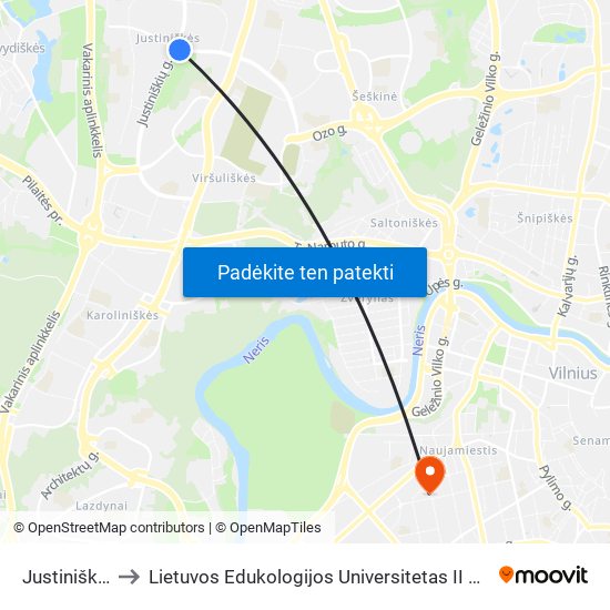 Justiniškės to Lietuvos Edukologijos Universitetas II Rumai map