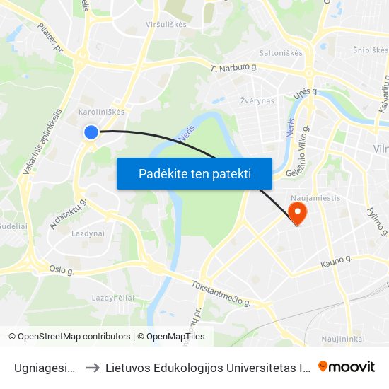 Ugniagesių St. to Lietuvos Edukologijos Universitetas II Rumai map