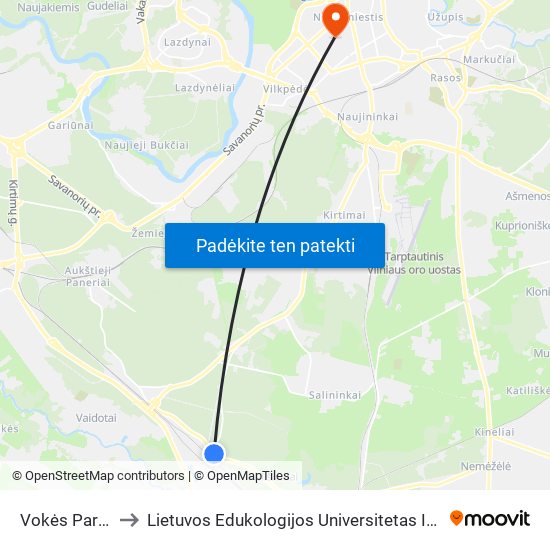 Vokės Parkas to Lietuvos Edukologijos Universitetas II Rumai map