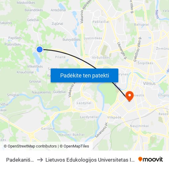 Padekaniškės to Lietuvos Edukologijos Universitetas II Rumai map