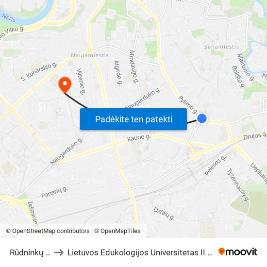 Rūdninkų St. to Lietuvos Edukologijos Universitetas II Rumai map