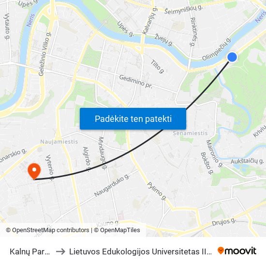 Kalnų Parkas to Lietuvos Edukologijos Universitetas II Rumai map