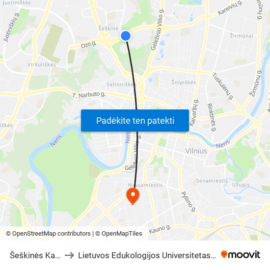 Šeškinės Kalvos to Lietuvos Edukologijos Universitetas II Rumai map