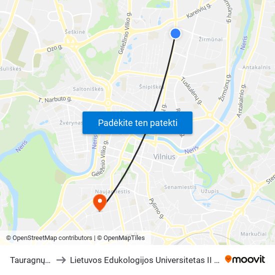 Tauragnų St. to Lietuvos Edukologijos Universitetas II Rumai map