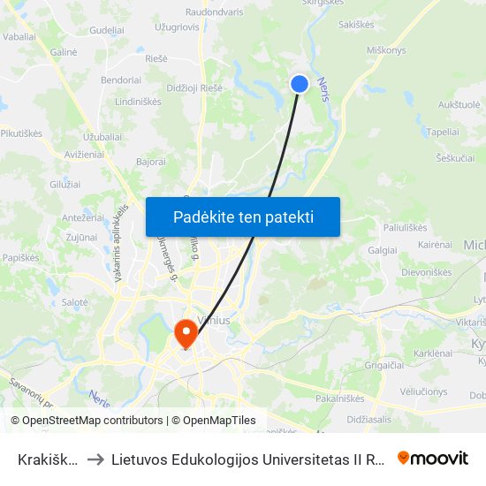 Krakiškės to Lietuvos Edukologijos Universitetas II Rumai map