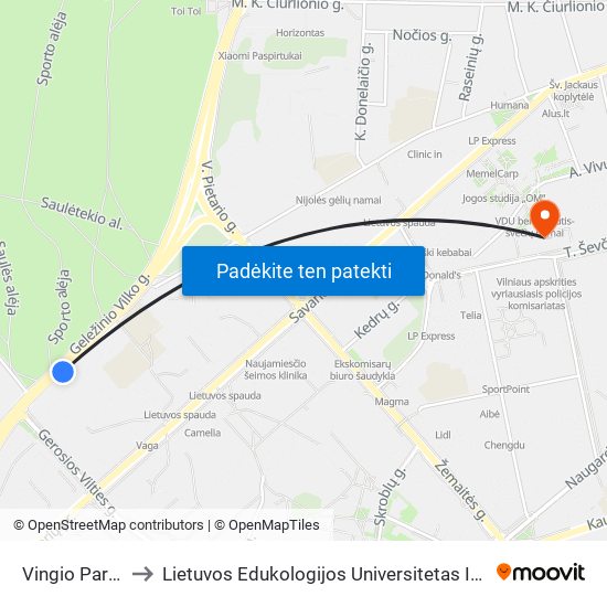Vingio Parkas to Lietuvos Edukologijos Universitetas II Rumai map