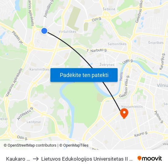 Kaukaro St. to Lietuvos Edukologijos Universitetas II Rumai map