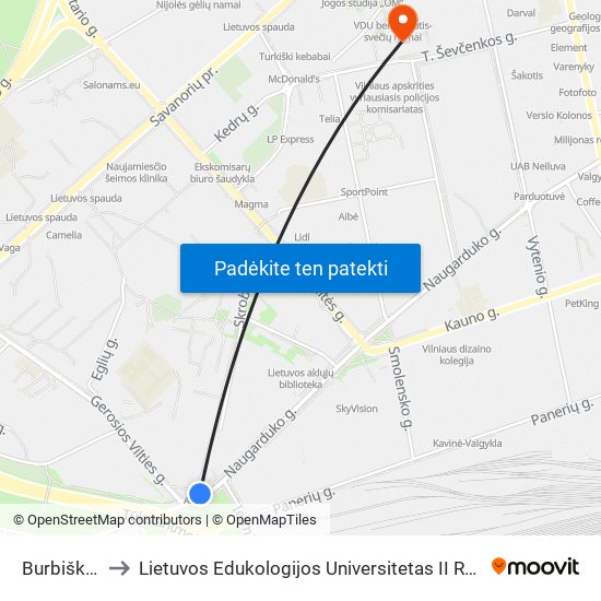 Burbiškės to Lietuvos Edukologijos Universitetas II Rumai map