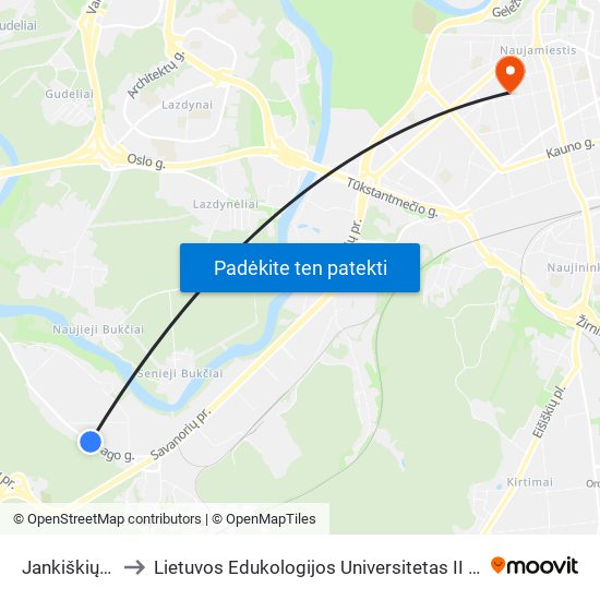 Jankiškių St. to Lietuvos Edukologijos Universitetas II Rumai map