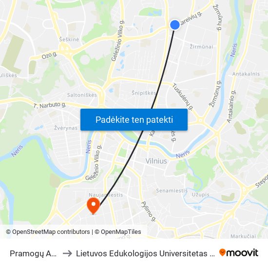 Pramogų Arena to Lietuvos Edukologijos Universitetas II Rumai map