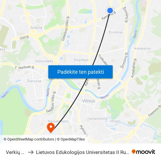 Verkių St. to Lietuvos Edukologijos Universitetas II Rumai map