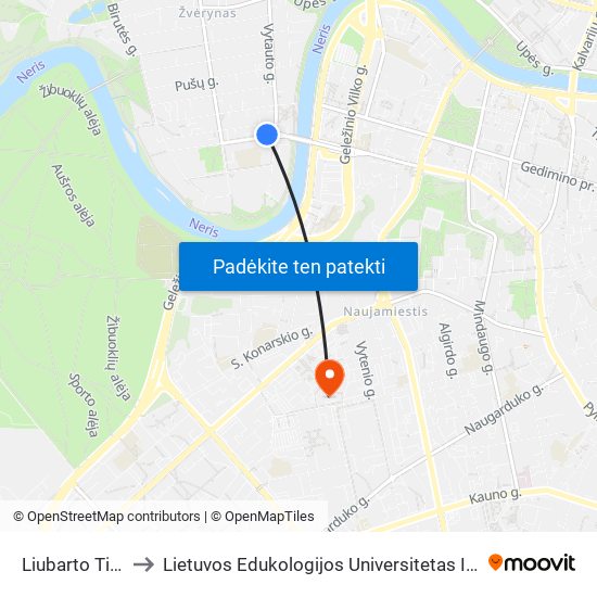 Liubarto Tiltas to Lietuvos Edukologijos Universitetas II Rumai map