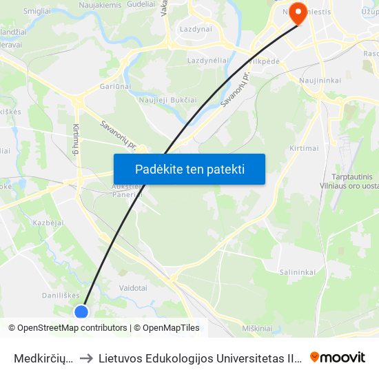 Medkirčių St. to Lietuvos Edukologijos Universitetas II Rumai map