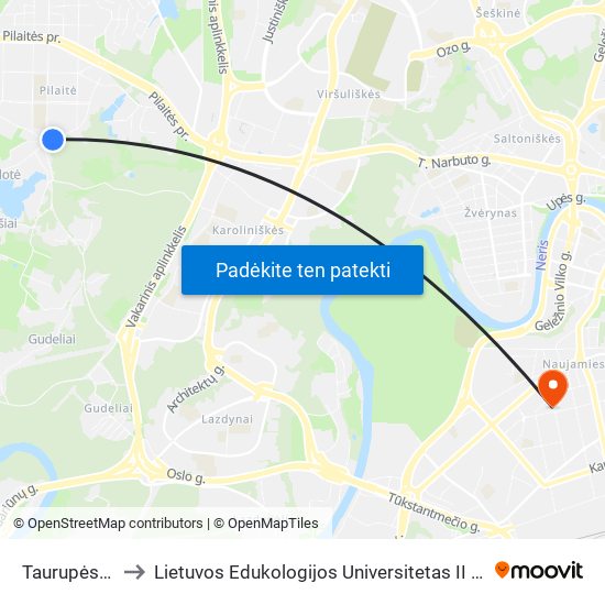Taurupės St. to Lietuvos Edukologijos Universitetas II Rumai map