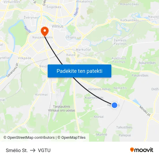 Smėlio St. to VGTU map