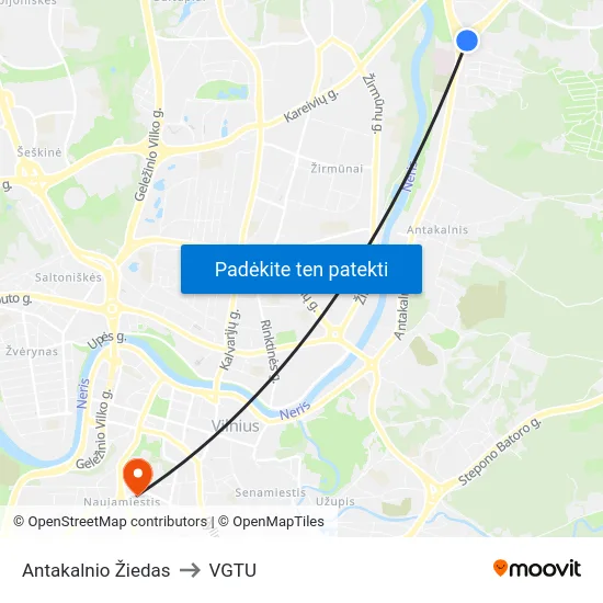 Antakalnio Žiedas to VGTU map