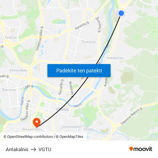 Antakalnis to VGTU map