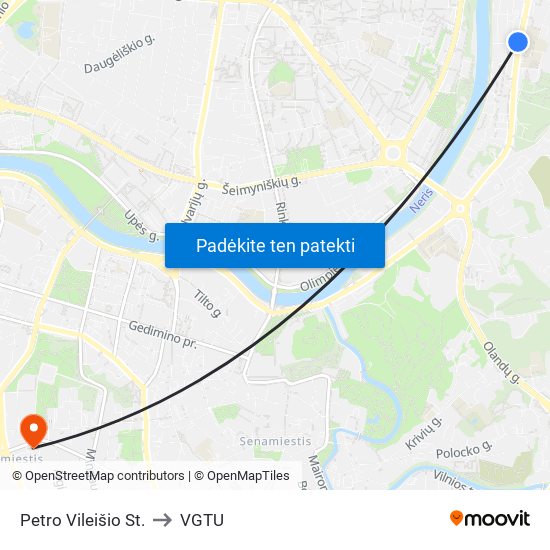Petro Vileišio St. to VGTU map
