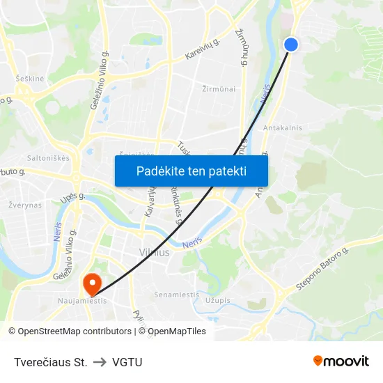 Tverečiaus St. to VGTU map