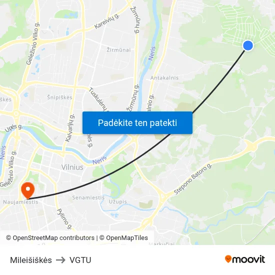 Mileišiškės to VGTU map