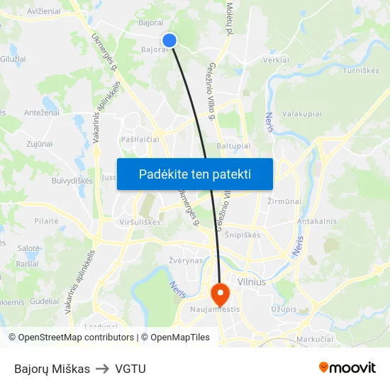 Bajorų Miškas to VGTU map